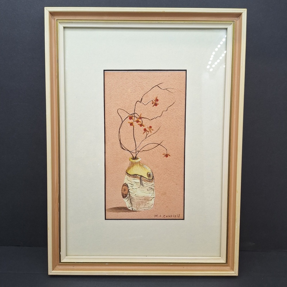 Original Mary Ann Canfield Matted Floral Watercolor Painting Flowers Vase Framed